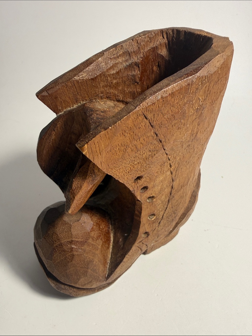 Vintage Hand Carved Wooden Clog Shoe Sculpture Folk Art Decor